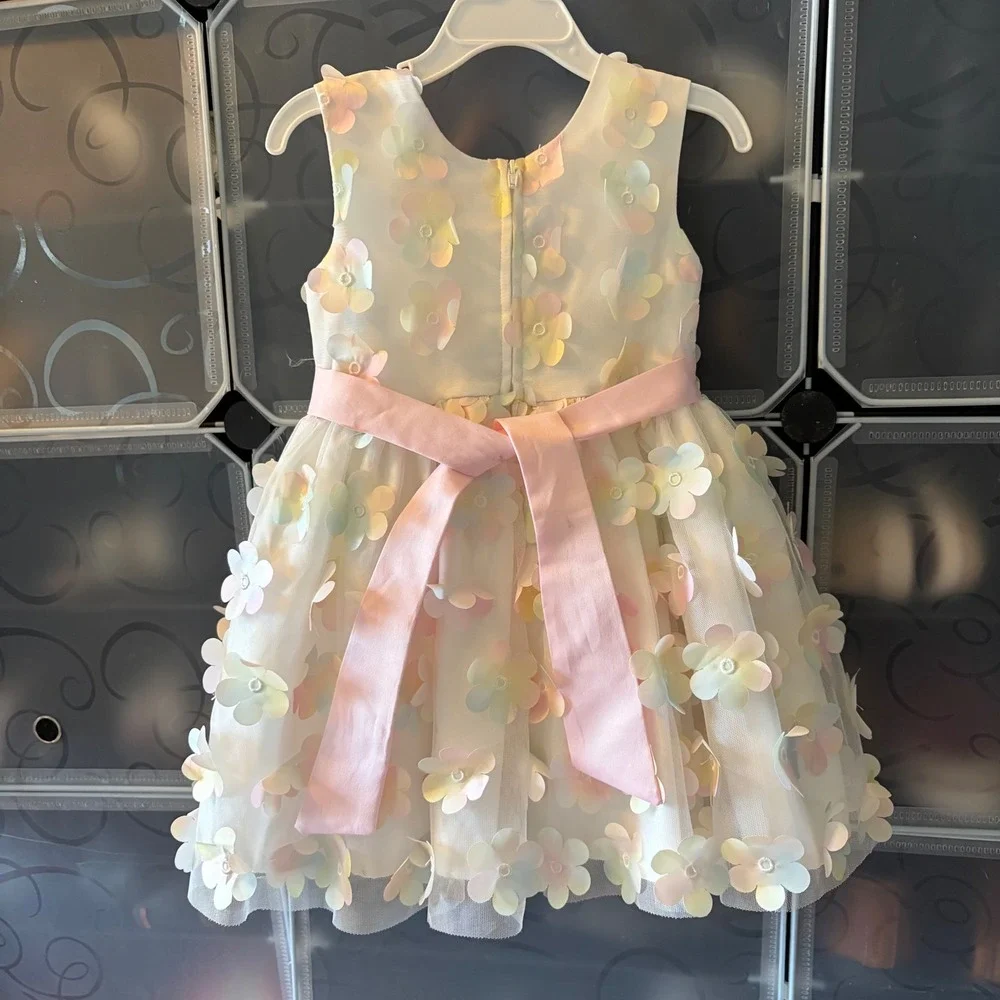 Jessica Simpson Toddler Girls 3T 3D Floral Applique Pastel Party Dress Easter